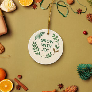 Grow With Peace circle ceramic ornament by Sprout World Market – eco-friendly holiday decor and mindful gift