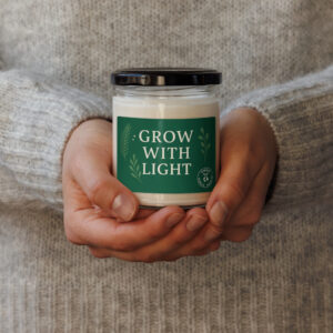 Grow With Light natural soy candle in glass jar, eco-friendly 9oz scented candle by Sprout World Market