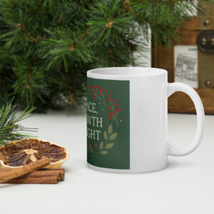 Peace, Growth & Light botanical mug with green nature-inspired design, ceramic coffee cup from Sprout World Market